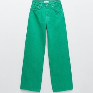zara high waisted green jeans